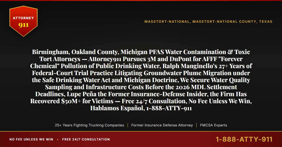 Birmingham, Oakland County, Michigan PFAS Water Contamination & Toxic Tort Attorneys — Attorney911 Pursues 3M and DuPont for AFFF 
