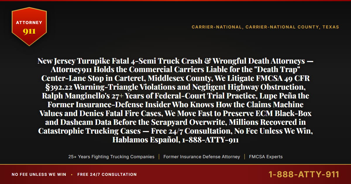 New Jersey Turnpike Fatal 4-Semi Truck Crash & Wrongful Death Attorneys — Attorney911 Holds the Commercial Carriers Liable for the 