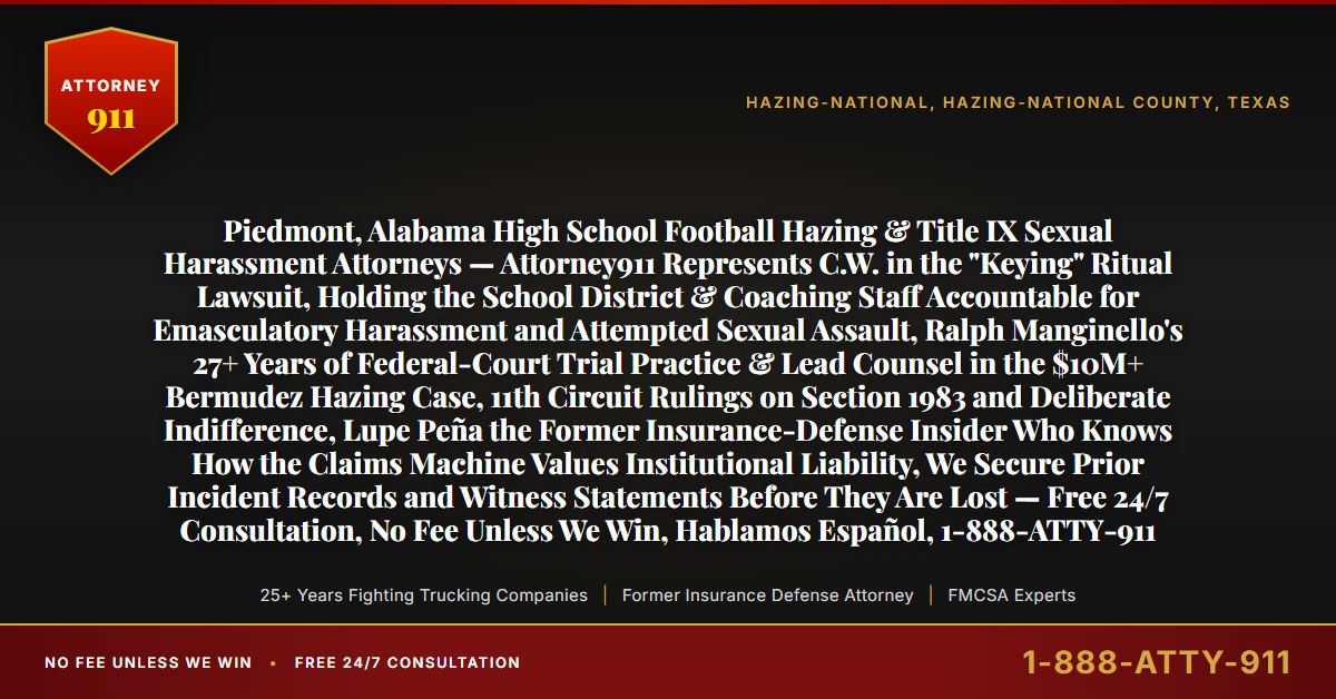 Piedmont, Alabama High School Football Hazing & Title IX Sexual Harassment Attorneys — Attorney911 Represents C.W. in the