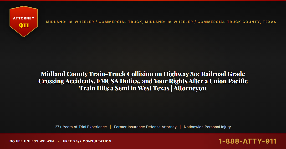 Midland County Train-Truck Collision on Highway 80: Railroad Grade Crossing Accidents, FMCSA Duties, and Your Rights After a Union Pacific Train Hits a Semi in West Texas | Attorney911 - Attorney911