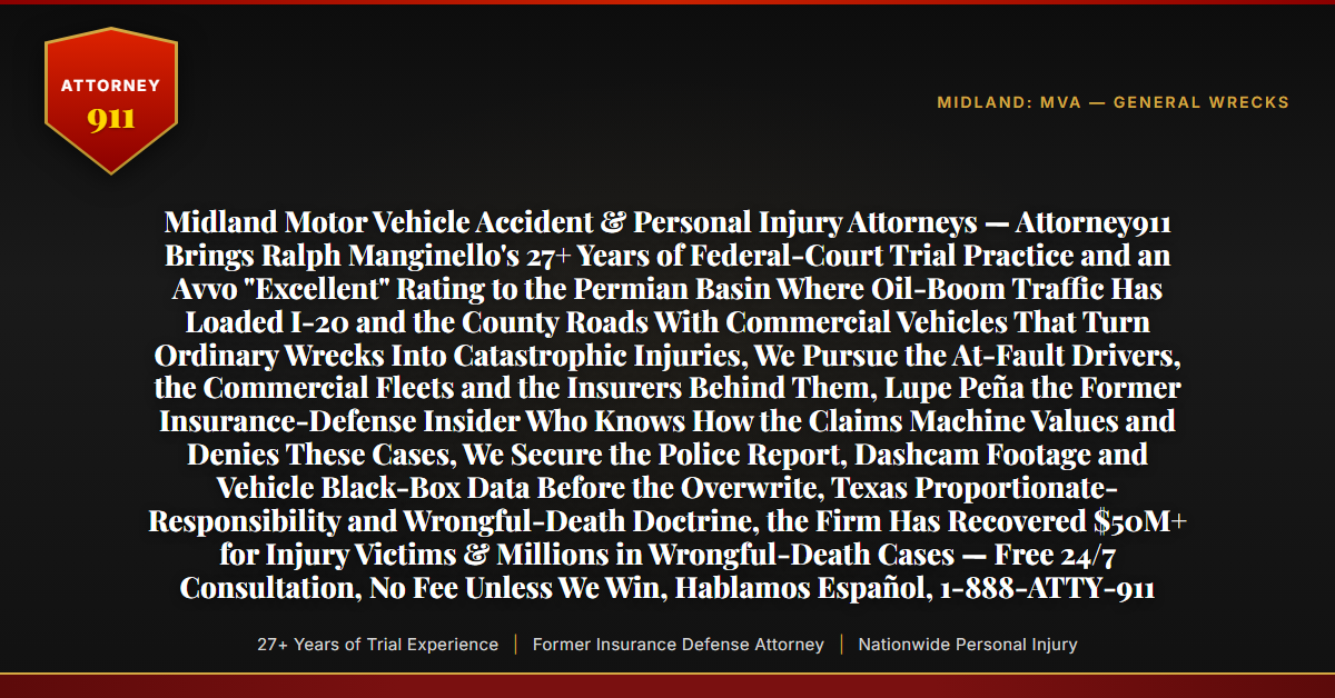 Midland Motor Vehicle Accident & Personal Injury Attorneys — Attorney911 Brings Ralph Manginello's 27+ Years of Federal-Court Trial Practice and an Avvo 