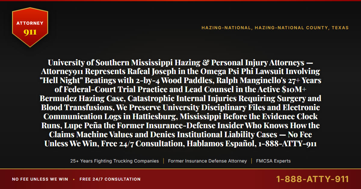 University of Southern Mississippi Hazing & Personal Injury Attorneys — Attorney911 Represents Rafeal Joseph in the Omega Psi Phi Lawsuit Involving 